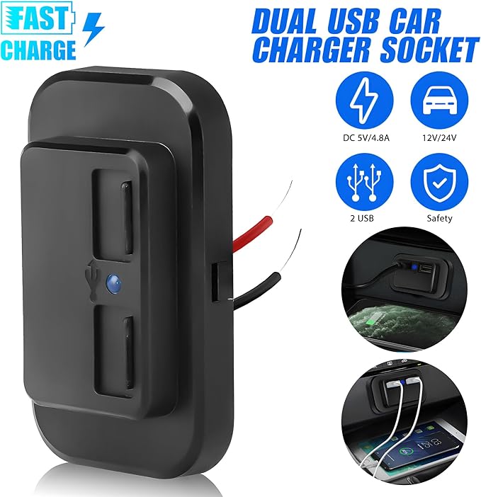 12V USB Outlet Automotive USB Port Panel Mount 12V USB Charger Multi Port Switch Panel Car Charger Socket Power Dual Port 12V 24V Quick Car Charger for Cars Bus ATV RV Boat Truck, 3.1A