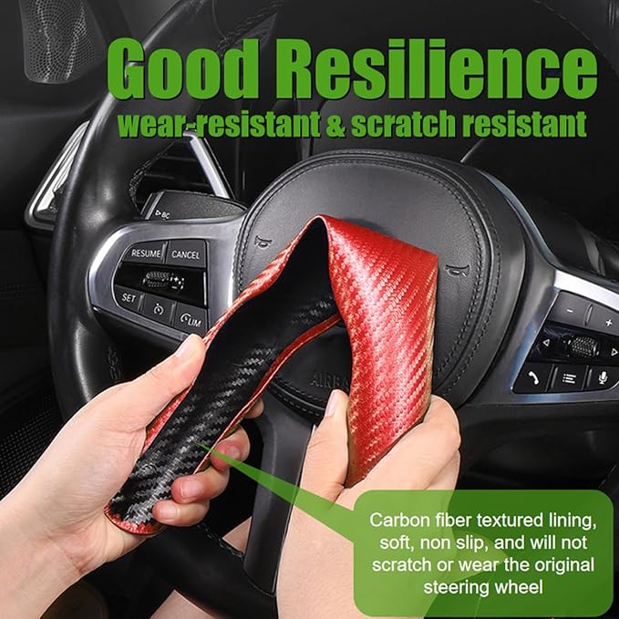 WSSROGY 3 Pack Anti-Skid Segmented Carbon Fiber Car Steering Wheel Cover Protector Universal for Most Car Wheel (Red)
