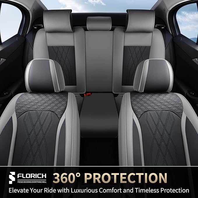 FLORICH Leather Seat Covers for Cars Front and Rear Car Seat Cover Premium Car Seat Protector Luxury Automotive Seat Covers Full Set Universal Fit for Most Car Truck SUV, Gray&Black
