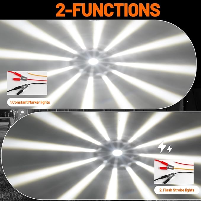 Dual Function 4Pcs White Watermelon Lights Strobe+Constant LED Side Marker Clearance Turn Signal Top Cap Roof Underglow Tail Trailer Lights for Semi Truck,Bus,Van,Camper,Golf cart