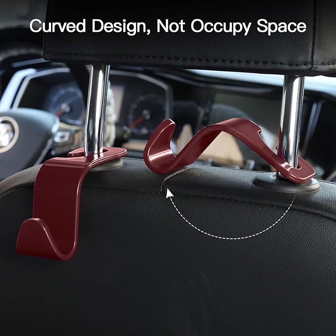 Soleebee 4 Pack Car Headrest Hooks - Universal Auto Hooks, Back Seat Hangers, Storage Organizer (Brown)