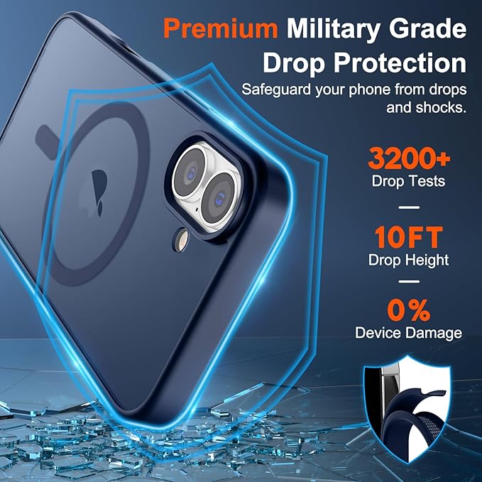 SUPFINE Magnetic for iPhone 17 Case with Screen Protector (Compatible with MagSafe)(Military Grade Drop Protection) Translucent Matte Shockproof with Anti-Fingerprint Phone Cover,Dark Blue