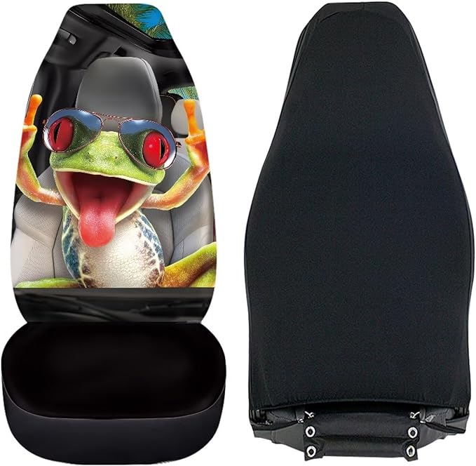 Funny Tree Frog Car Seat Covers for Front Seats Anti-Slip Comfort Front Bucket Seat Cover Universal Fit for SUV Truck Sedan