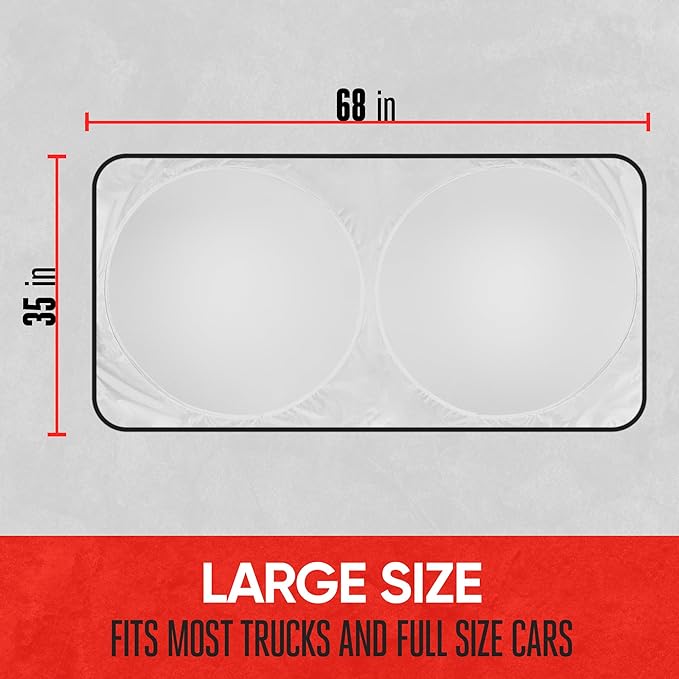 Motor Trend 1 Piece Pop-Up Auto Shade, Universal Car Windshield Sun Shade for Front Window, Collapsible Foldable Sunshade for Car Windshield, Keeps Interior Cool Heat UV (Large, 68 x 35 inches)