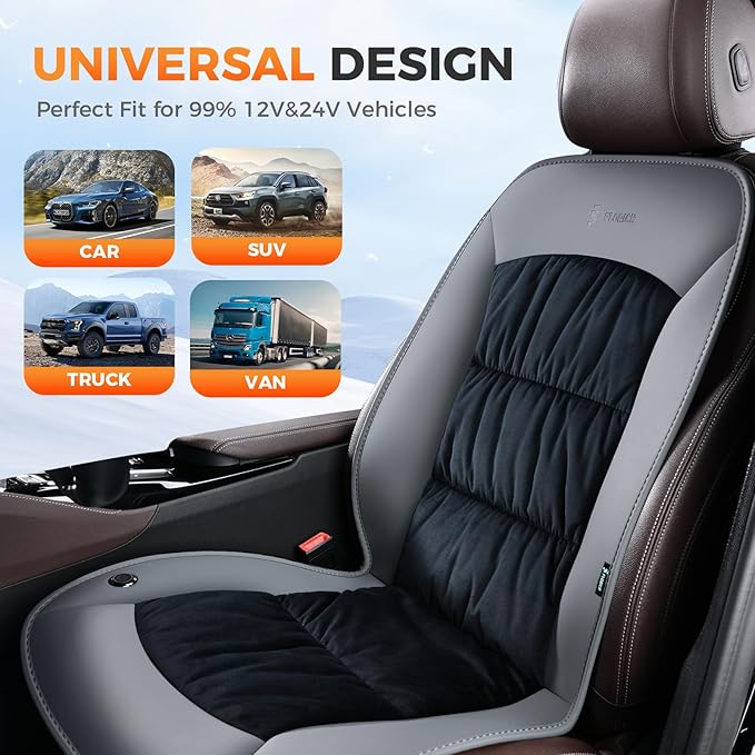 FLORICH Car Seat Covers Universal Car Seat Cushion Comfortable Leather&Plush Seat Cushion Automatic Seat Protector Fit for Car SUV Truck Van, Gray&Black
