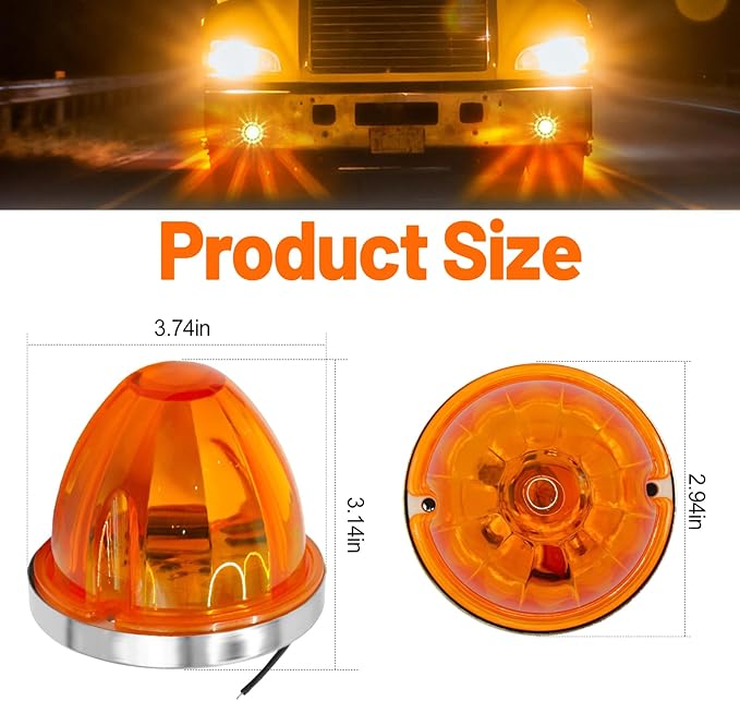 Dual Function 4Pcs Amber Watermelon Lights Strobe+Constant LED Side Marker Clearance Turn Signal Top Cap Roof Underglow Tail Trailer Lights for Semi Truck,Bus,Van,Camper,Golf cart