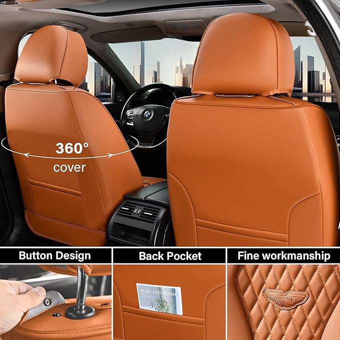 Coverado Seat Covers,Waterproof Seat Covers Front Seats, Brown Car Seat Cover, Luxury Front Car Seat Covers Leather Car Seat Protector, Automotive Car Seat Covers Universal Fit Most Cars