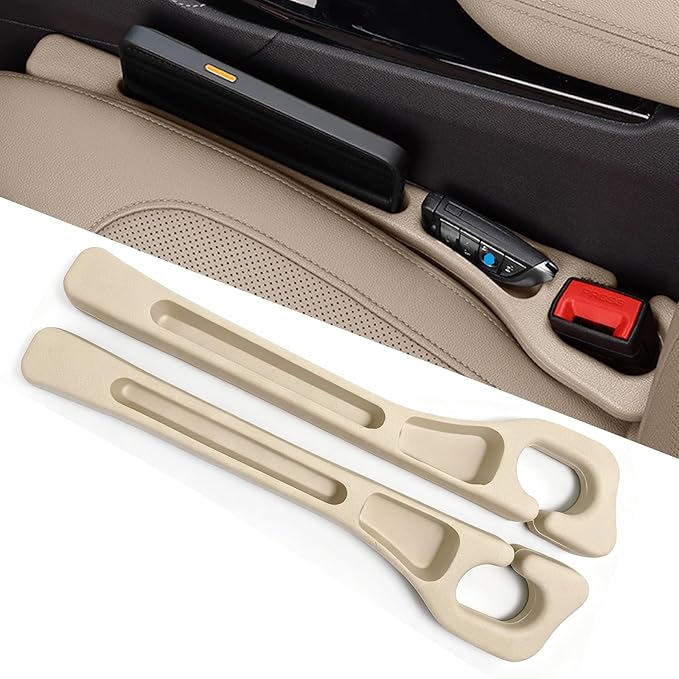 Car Seat Gap Filler Organizer of 2 - No Drop Seat Guard, Universal Car Seat Gap Filler, Durable Non-Slip Material, Easy 10-Second Install for Cars, Trucks & SUV(Beige)