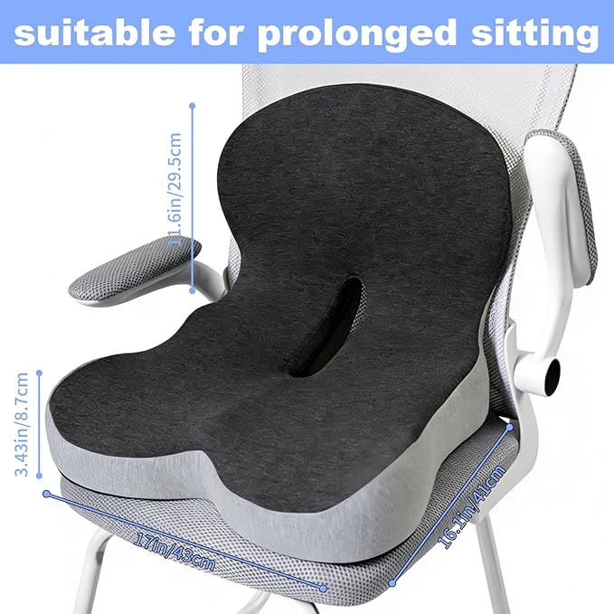Trucker seat Cushions for Long Sitting, Office Chair Seat Cushions for Office Chair with L-Shaped Ergonomic Design, Memory Foam Chair Cushion for Long Sitting Office Worker(Black Gray)
