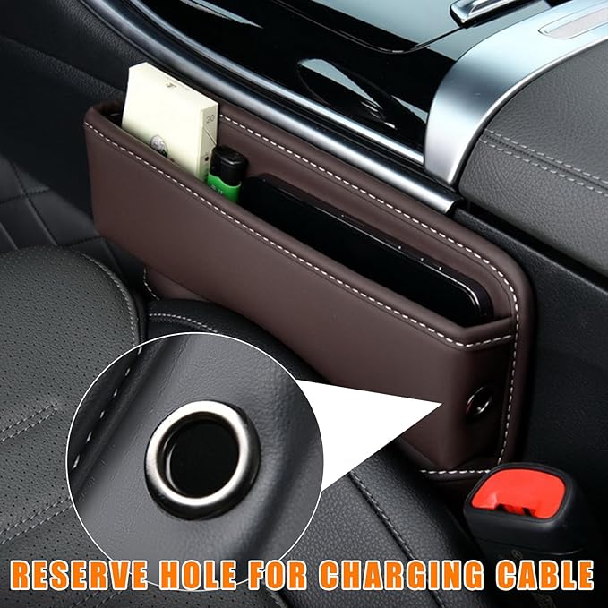 Ziciner Car Seat Gap Organizer, Premium Leather Auto Seat Storage Box, Vehicle Adjustable Front Seat Gap Filler, Car Seat Side Pocket Organizer for Phones, Glasses, Keys, Money, Cards (Coffee)