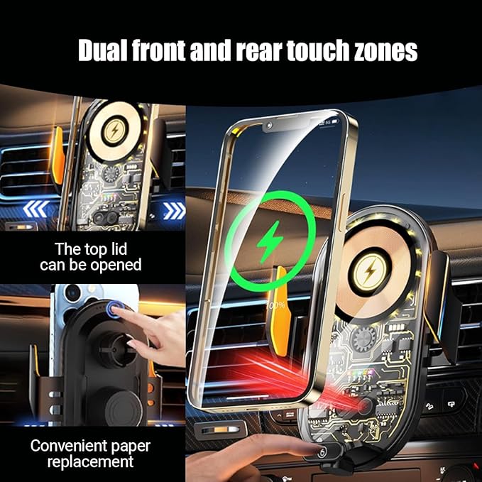 Wokyo Wireless Car Charger Mount, 66W Fast Magnetic Charging and 360° Rotatable, Intelligent Air Vent Car Phone Holder, Auto-Clamping Mount Wireless Charging Compatible Most Smartphones (Black)