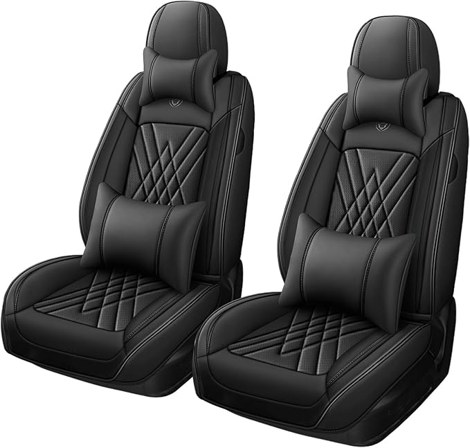 Car Seat Covers Compatible with Toyota Camry 2012-2026 Durable Waterproof Automotive Seat Covers Stretchable, Airbag Compatibility, Premium Nappa Leather(Black, 2 Pcs Front with Pillow)