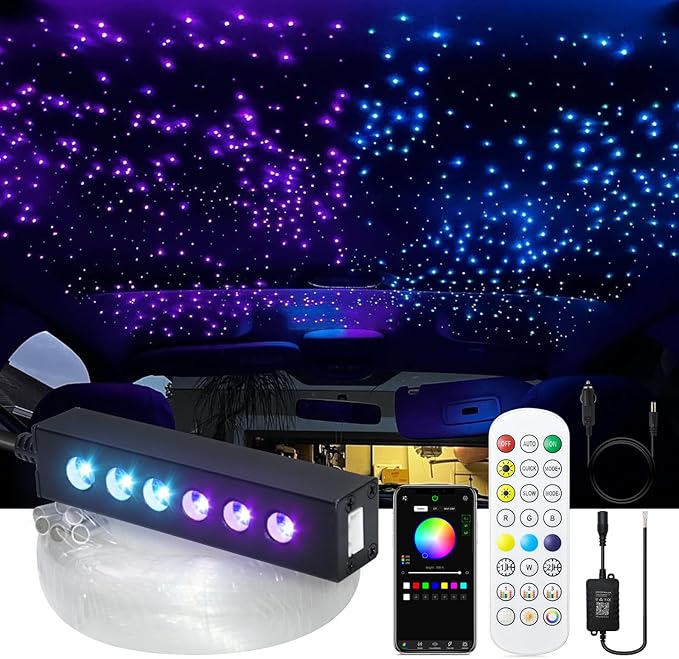 WEBUPAR 3.2W 6LEDs Meteor Starlight Headliner Kit, 240pcs 0.01in 6.56ft, RGBW Shooting Stars Fiber Optic Lights with Bluetooth APP Control for Car/Home Theater