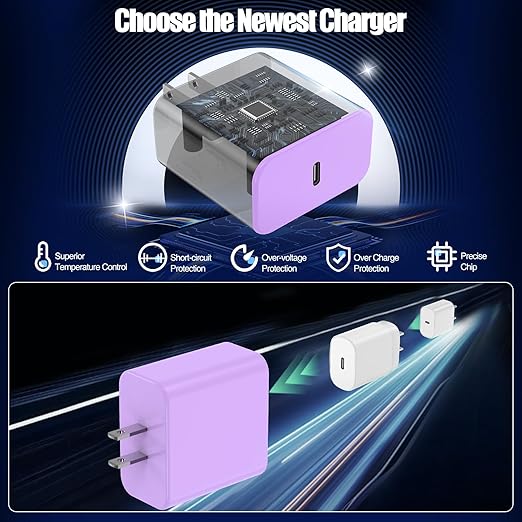 USB C Fast Charger for iPhone 17/ Air/16/15 Pro Max,2Pack 10FT Type C Charger Block & Cable, PD 3.0 Super Fast Charging for iPad Pro MacBook Air/Pro M1/M2, AirPods-Purple