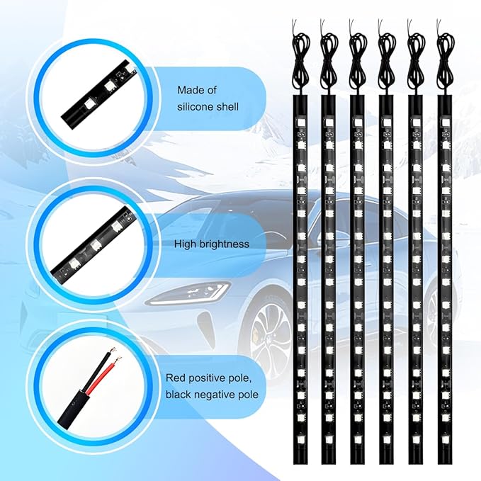 Motorcycle RGB LED Light Kit, 6PCS DC 12V Waterproof Motorbike Underglow Strip Lights Kit, Golf Cart Exterior Ground Effect Atmosphere Lamp, Universal for SUV RV Truck (White)