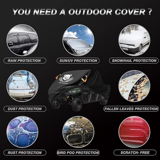 UTV Cover 4 Seater Waterproof Outdoor,Side by Side ATV Covers,Durable Anti-UV and All Weather Protection, Compatible with Polaris Ranger RZR Can-am Yamaha Honda Kawasaki Storage,160" Lx65 Wx80 H