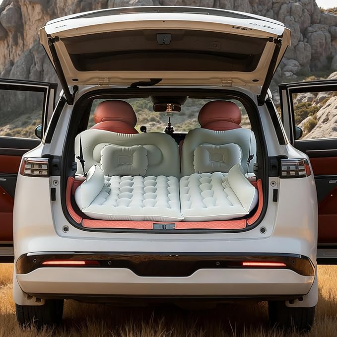 WEY&FLY Car Air Mattress for SUV, Quick Inflation Travel Bed with Air Pump, Portable Sleeping Pad for Camping, Fits Most SUVs and Sedans, Comfortable and Durable