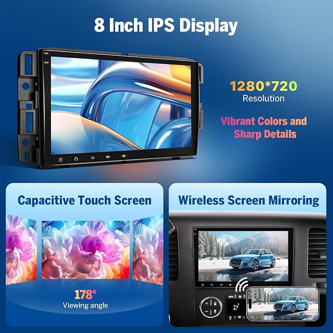 EononGMX7A 4G+64G Android 14 Car Stereo Compatible with,GMC/Chevy/Buick Wireless CarPlay & Android Auto, 8 Inch Touchscreen Car Radio, SWC, Bluetooth, Navigation, Rear Camera (GMX7 Upgraded)