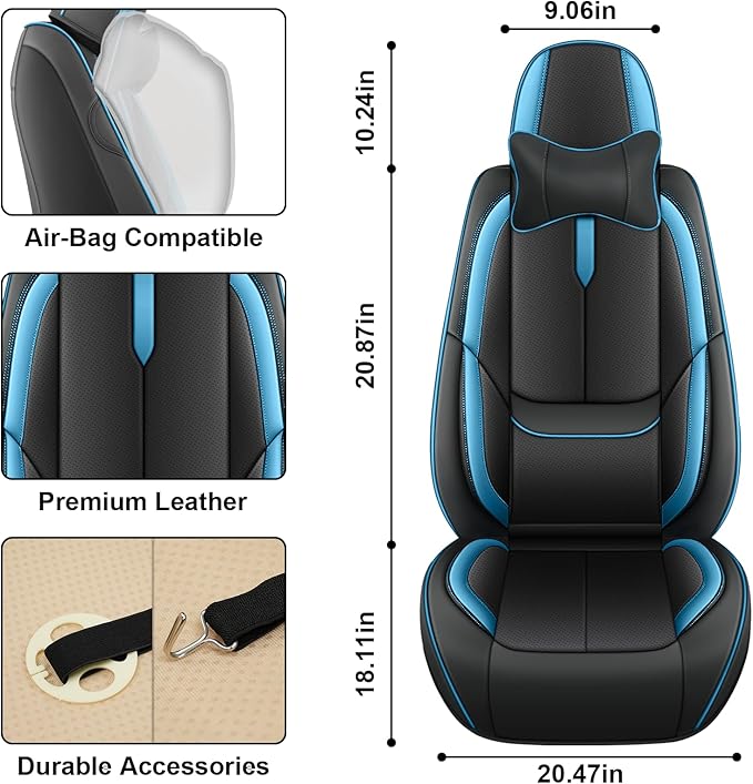 Fit for 98% of Mercedes Benz Car Seat Covers with Headrests, Premium Nappa Leather Seat Cover, Fully Wrapped Protect Modern Style Seat Cover (2-Seat Luxury, Black & Blue)
