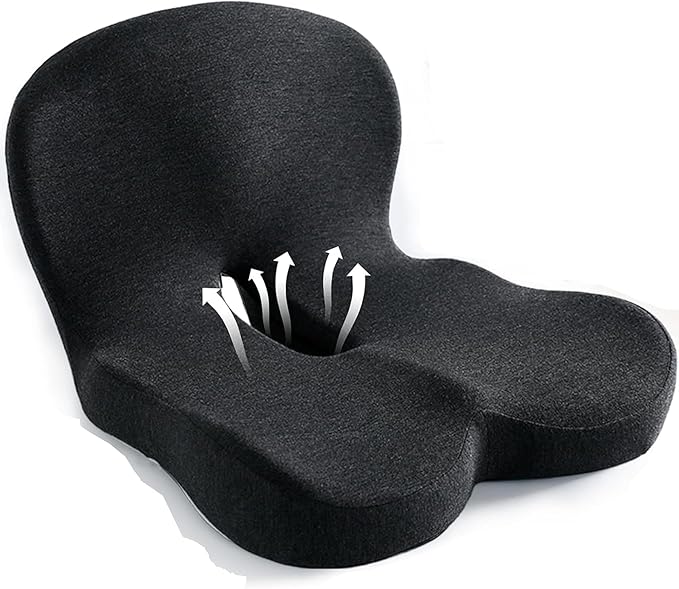 Onever Ergonomic Memory Foam Seat Cushion, Lumbar Support Non Slip for Truck Driver Long Driving Office Chair Back Tailbone Pain Relief Black