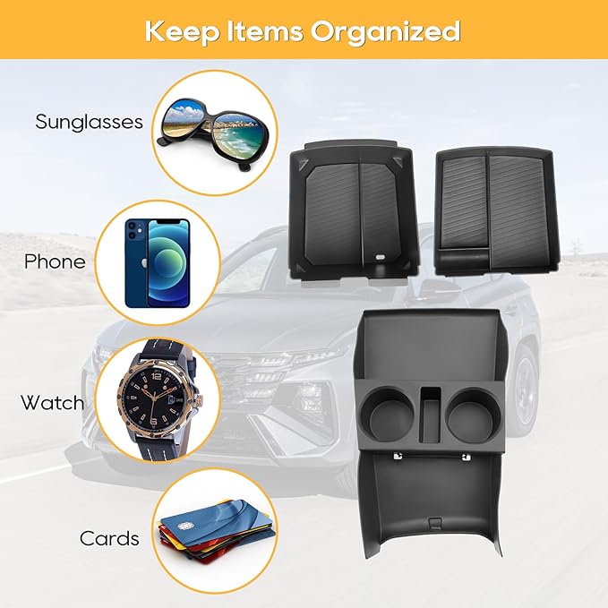 LFOTPP for Hyundai Tucson Electronic Shift Models Center Console Organizer - 2025 2026 Hyundai Tucson Middle Armrest Storage Tray,Non-Slip 3PCS Interior Accessories - ONLY Fit with Electronic Shift
