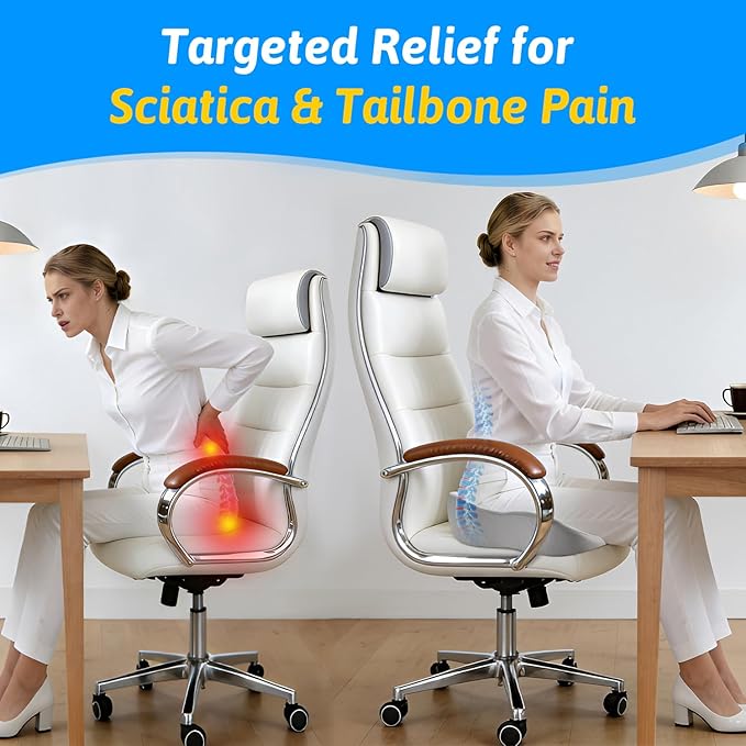 Seat Cushion for Tailbone & Sciatica Pain Relief - Plush Yet Supportive Ergonomic Memory Foam Chair Cushions for Office Chair, Car, Wheelchair,Airplane & Long Sitting(Light Gray)