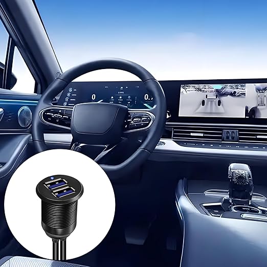 2 Ports Dual USB 3.0 Car Mount Flush Cable with LED Light, Male to Female, Metal Shell, 5Gbps USB Dashboard Panel Mount Waterproof Extension Cord for Car Truck Boat Motorcycle (2M/6.6Ft)