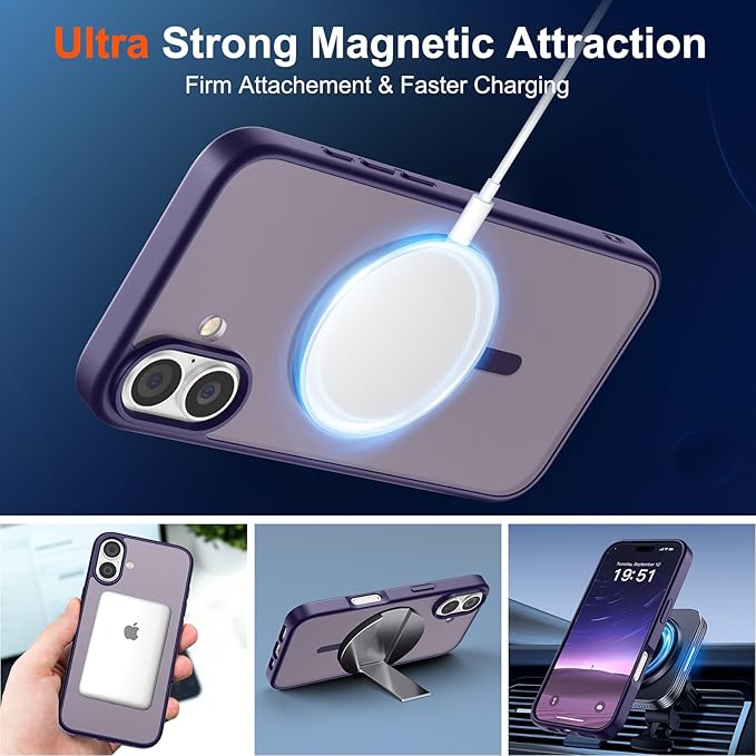 SUPFINE Magnetic for iPhone 17 Case (Compatible with MagSafe)(Military Grade Drop Protection) Translucent Matte Shockproof with Anti-Fingerprint Phone Cover,Dark Purple