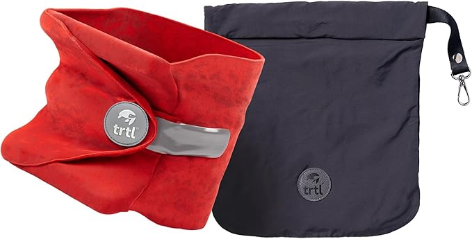 trtl Pillow - Scientifically Proven, Super Soft Neck Support Travel Pillow for Airplanes - Lightweight and Machine Washable - Ergonomic Design for Traveling on Flights, Cars, and Trains - Red