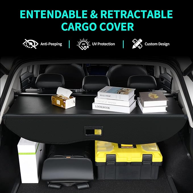 Tecoom Cargo Cover fit for Toyota Highlander 2014-2019 Accessories, Retractable Rear Trunk Cover Luggage Security Shade, Anti-Peeping Privacy Screen Protector, Carbon Fiber Texture