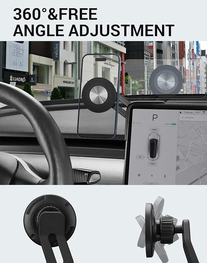 BASENOR Phone Mount for 2025 2026 Tesla Model Y Juniper Tesla Model 3 Highland [Strongest Magnet Power] Magnetic Holder 360° Adjustable Stand Accessories (Standard/Premium/Performance)