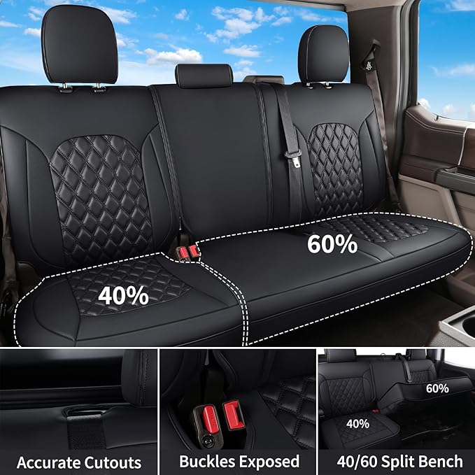 Huidasource Tacoma Car Seat Covers, Nappa Leather Truck Seat Cushion Cover Fit for Toyota Tacoma 4th Gen 2024-2026 Double/Crew Cab SR, SR5, Limited, TRD Sport/Off-Road,Trailhunter (Full Set/Black)