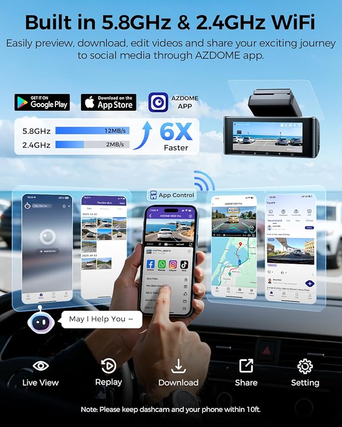 AZDOME ADAS Dash Cam Front and Rear, 4K+2.5K UHD Dash Camera for Cars, 64GB Card Included, Voice Control, Bulit-in 5.8GHz Wi-Fi GPS, 3.19'' IPS Screen Dashcam, Night Vision, 24H Parking Mode M550 Pro
