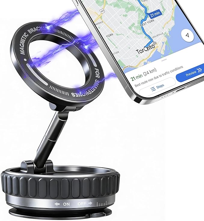 Car Phone Holder [120LBS Strongest Suction 2800gf Magnetic], 360° Adjustable for Magsafe Car Mount, Car Phone Mount for Cars/Gyms/Mirrors/Shower Stalls, Compatible with iPhone and Android Devices (2)