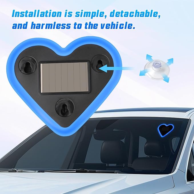 6 Lighting Modes Solar Powered Car LED Ambient Light, Rechargeable Wireless LED Heart Shape C-Pillar Neon Light, AutoGlow Solar Heart Light for Car Window Romantic Decor Surprising Gifts