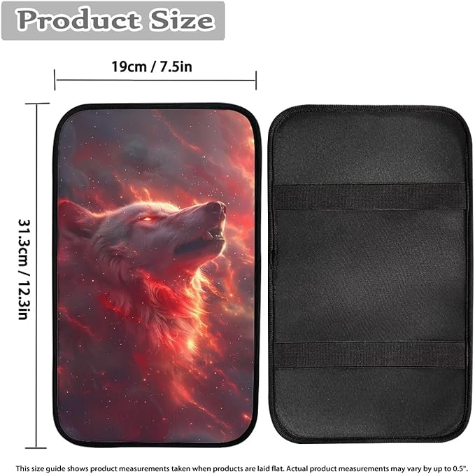 Red Wolf Armrest Pad Cover for Cars Arm Rest Cushion Pads Car Center Console Cushion Non Slip Car Accessories Car Xmas Decoration