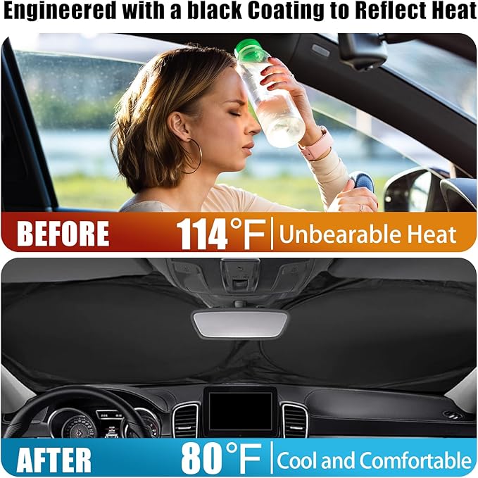Funny Husky Driving Car Windshield Sun Shade Foldable Sunshade Front Window Cover Sun Visor Protector Accessories (59x27.5 inches)