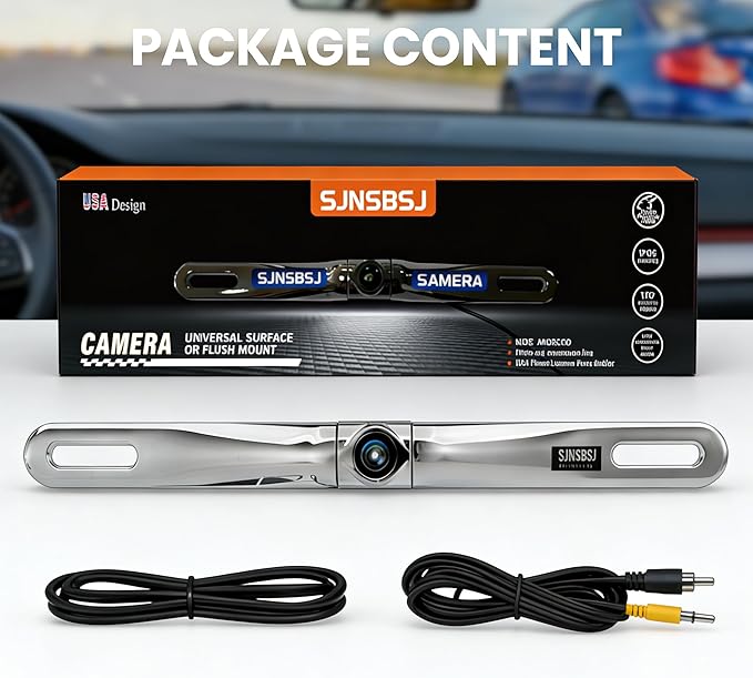 Universal License Plate Frame Backup Camera, 170° Wide Angle HD Rear View Camera with Night Vision, IP67 Waterproof Metal Car Reverse Camera for Cars, SUVs, Trucks, Compatible with CVBS/AHD