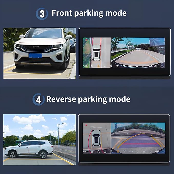 BY-J 360 Degree Bird View Surround System, 1080P Car DVR Recording Panoramic View, All Round Rear View Camera with AI Intelligence, for Car, SUV, Van Vehicles