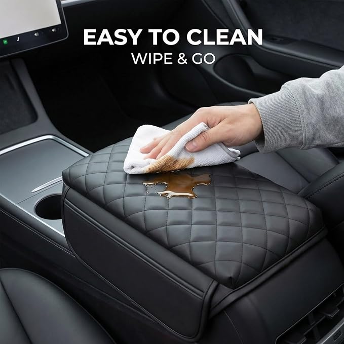 Center Console Cover for 2016-2023 Tesla Model 3 2020-2024 Model Y, PU Leather Armrest Box Cushion Protector Accessories
