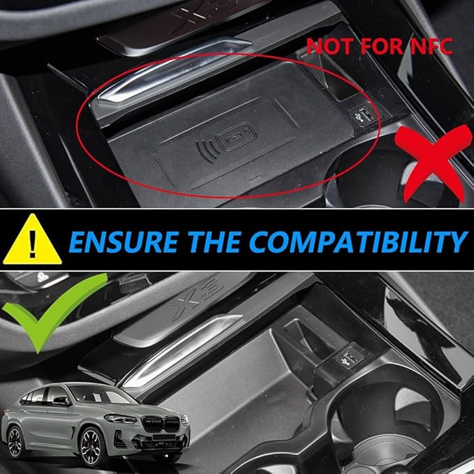 Wireless Car Charger for BMW X3/X4 2022 2021 2020 2019 2018, OEM Custom Fit with QC3.0 USB Wireless Fast Phone Charging Pad for BMW X3/X4/X3M/X4M G01 G02 Center Console Interior Accessories
