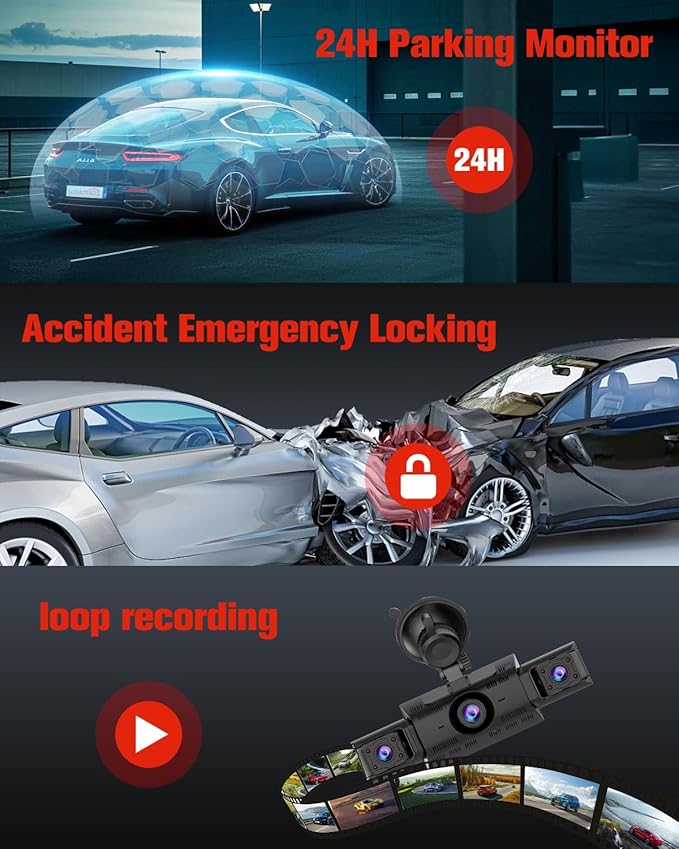 CATCATCH 4 Channel Dash Cam 360° View,4K Front and Rear Dash Camera for Cars,WDR Night Vision,Smart Voice Control,Built-in WiFi&GPS,G-Sensor,24H Parking Mode,Free 64GB SD Card,Suction Cup