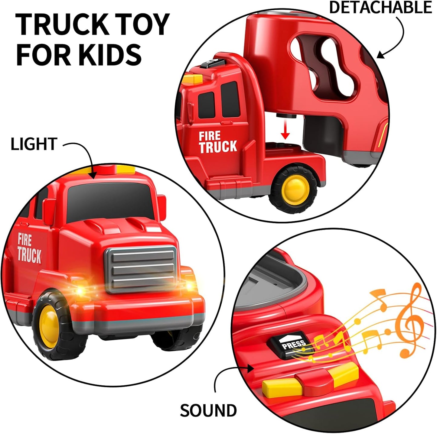 TEMI Fire Toys for 3 4 5 6 Years Old Boys Girls - 5 in 1 Carrier Truck Transport for Toddlers 1-3, Friction Powered Vehicles for Kids 3-5, Christmas Birthday Gifts - Age 3-9