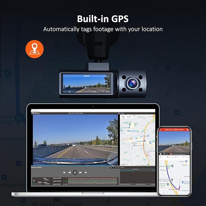 NexiGo 3 Channel Dash Cam with Rotatable Interior/Front Camera, Sony_Sensors, Front and Rear with Cabin, 4K/2K-1440P+1080P+1080P, Super Night Vision, 24H Parking Mode, GPS, WiFi, 128G SD Card Included