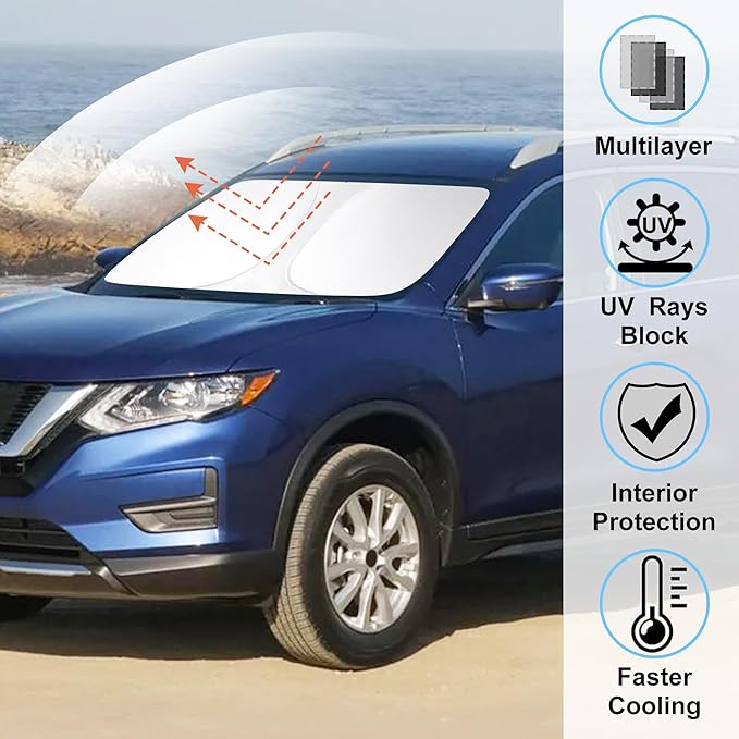 Windshield Sun Shade Compatible with 2014-2020 Nissan Rogue Accessories(NOT for Rogue Sport & 2021 Rogue 3rd Gen. T33) Front Sunshade Sun Visor Protector Keeps Car Cool