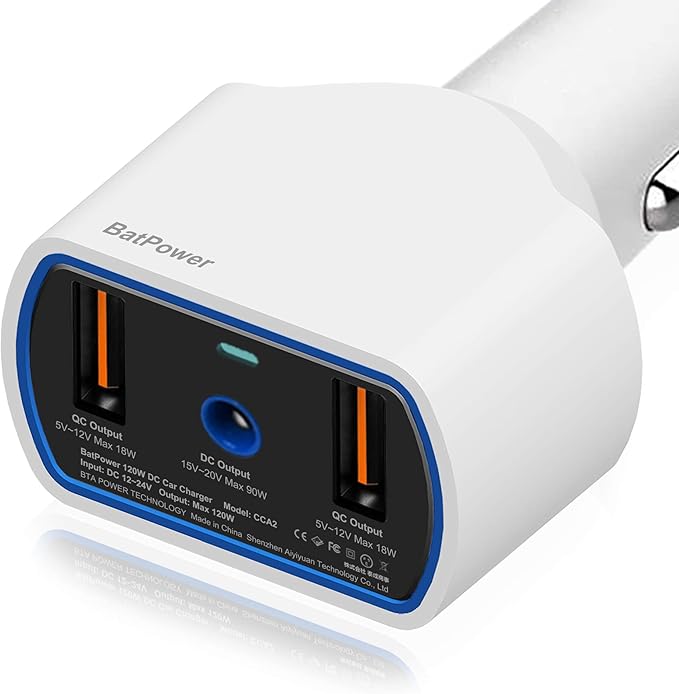 BatPower CCA2 120W Laptop Car Charger - Magnetic Design, DC 12V-24V - Compatible with MacBook Pro/Air (M1/M2) & Other Devices