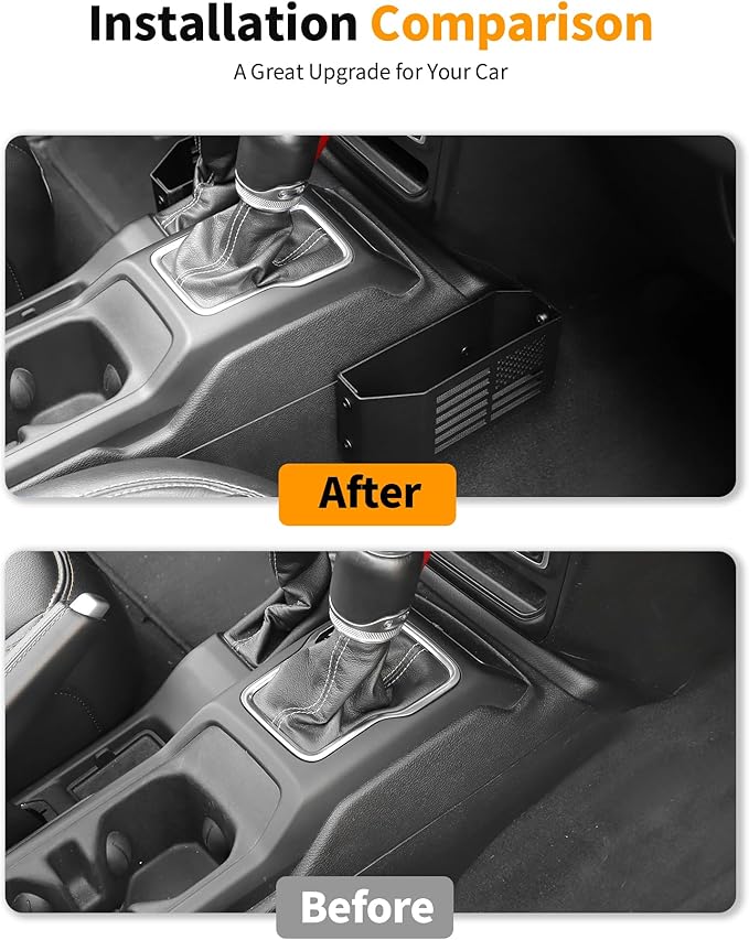 Hoolcar Metal Gear Shift Center Console Organizer Storage Box for 2018-2024 Jeep Wrangler JL JLU Gladiator JT & Rubicon Sahara 4XE Storage Box Tray, Flag Style