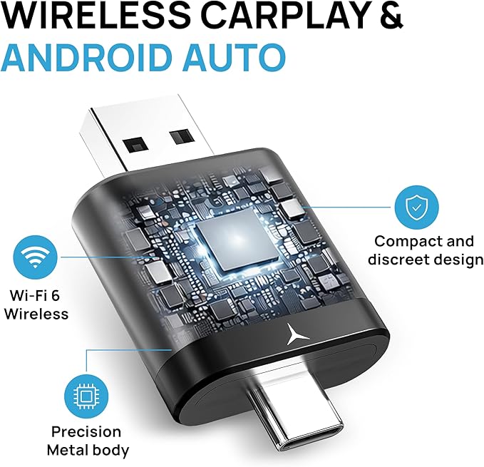 ZORVIA Wireless CarPlay Adapter for iPhone & Android Auto 2026 Upgraded - Convert Wired CarPlay to Wireless, Fast Auto Reconnect, Plug and Play, USB-C & USB-A (Black)