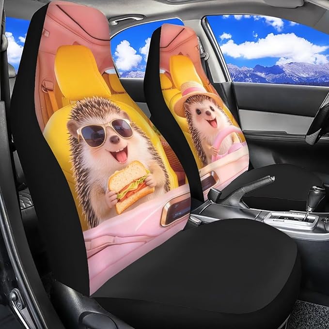 Cute Car Seat Covers Set of 2 Seat Cover for Front Seats Hedgehog Easy to Install and Clean Removable Automotive Accessories All-Season Protection for Cars Sedans SUVs