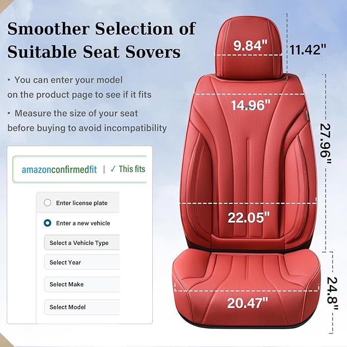 Coverado Seat Covers Full Set, Red Seat Covers for Cars, Front and Rear Seat Covers Waterproof Seat Cover, Leather Car Seat Protector, Universal Car Seat Cushion Fit for Most Sedan, SUV, Truck, Red